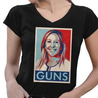 Marjorie Taylor Greene Guns Vintage Vote Poster Women V-Neck T-Shirt - Monsterry UK