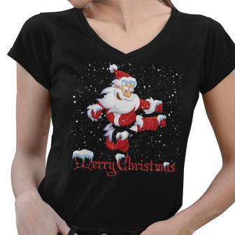 Martial Art Christmas Santa Taekwondo Women V-Neck T-Shirt - Thegiftio UK