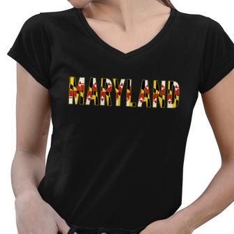 Maryland Word Flag Tshirt Women V-Neck T-Shirt - Monsterry DE