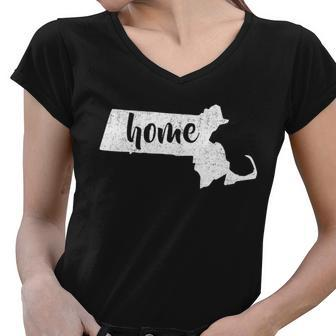 Massachusetts Home State Women V-Neck T-Shirt - Monsterry