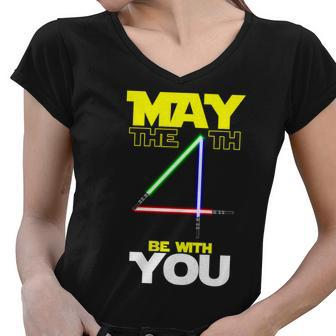 May The 4Th Be With You Lightsaber Tshirt Women V-Neck T-Shirt - Monsterry UK