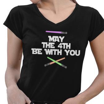 May The 4Th Be With You Lightsabers Women V-Neck T-Shirt - Monsterry UK