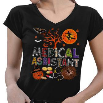 Medical Assistant Halloween Zombie Costume Scary Pumpkin Women V-Neck T-Shirt - Thegiftio UK