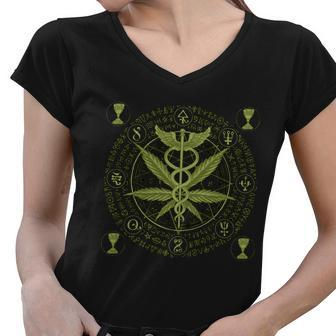 Medical Marijuana Alchemy Circle Women V-Neck T-Shirt - Monsterry