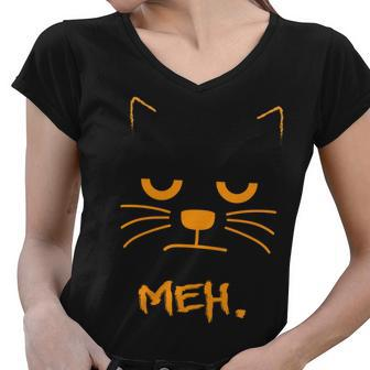 Meh Angry Cat Women V-Neck T-Shirt - Monsterry
