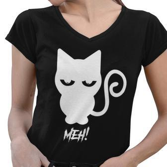 Meh Cat Funny Halloween Quote Women V-Neck T-Shirt - Monsterry