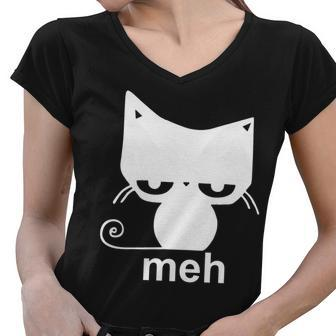 Meh Cat Funny Meme Women V-Neck T-Shirt - Monsterry