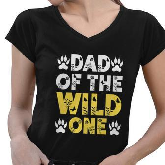 Mens Dad Of The Wild One Toddler 1St Birthday Leopard Dad Boy Women V-Neck T-Shirt - Monsterry