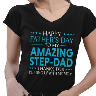 Mens Happy Fathers Day For Amazing Step Dad Funny Fathers Gift Graphic Design Printed Casual Daily Basic Women V-Neck T-Shirt - Thegiftio UK