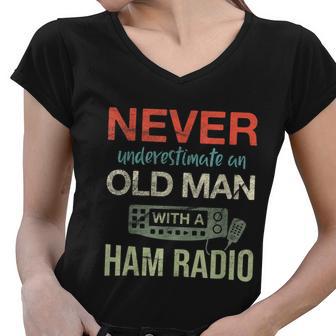 Mens Old Man With A Ham Radio Antenna Ham Radio Operator Women V-Neck T-Shirt - Monsterry