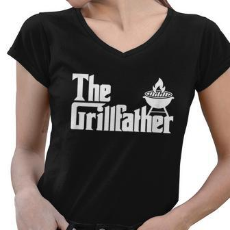 Mens The Grillfather Funny Grilling Grill Father Dad Grandpa Bbq Women V-Neck T-Shirt - Monsterry