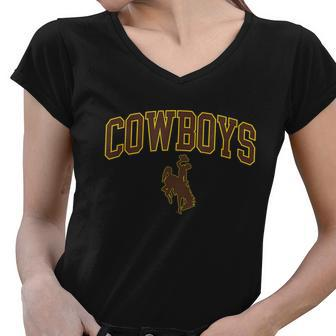 Mens Wyoming Cowboys Apparel Cowboys Arch & Logo Women V-Neck T-Shirt - Monsterry UK