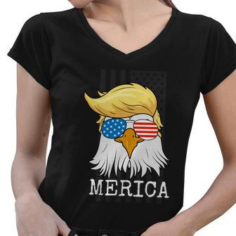 Merica Bald Eagle 4Th Of July Trump American Flag Funny Gift Women V-Neck T-Shirt - Monsterry