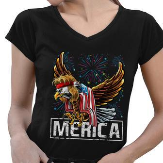 Merica Bald Eagle Mullet 4Th Of July American Flag Patriotic Funny Gift Women V-Neck T-Shirt - Monsterry DE