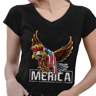 Merica Bald Eagle Mullet 4Th Of July American Flag Patriotic Gift Women V-Neck T-Shirt - Monsterry DE