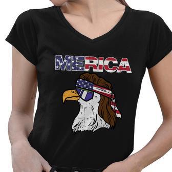 Merica Bald Eagle Mullet Sunglasses Fourth July 4Th Patriot Cool Gift Women V-Neck T-Shirt - Monsterry