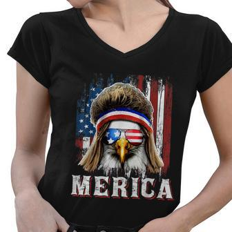 Merica Eagle Mullet 4Th Of July American Flag Stars Stripes Women V-Neck T-Shirt - Monsterry UK