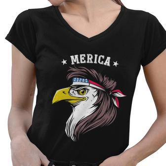 Merica Funny Gift Funny Eagle Mullet Funny Gift 4Th Of July Funny Gift Patriotic Women V-Neck T-Shirt - Monsterry
