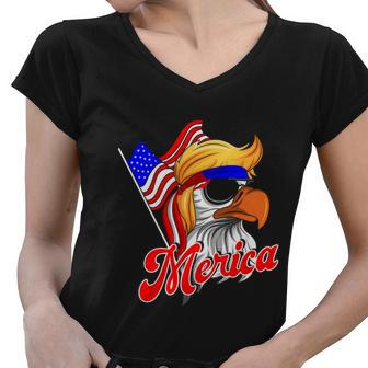 Merica Patriotic Eagle Mullet 4Th Of July American Flag Great Gift Women V-Neck T-Shirt - Monsterry