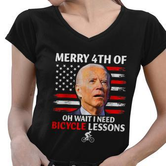 Merry 4Th Of July Biden Bike Bicycle Falls Off Anti Biden V2 Women V-Neck T-Shirt - Monsterry CA