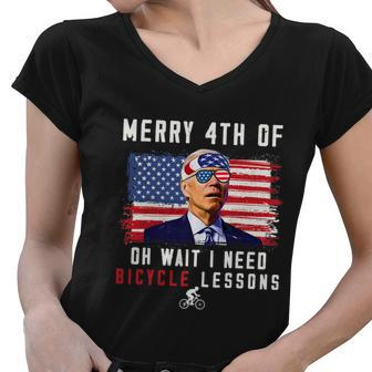 Merry 4Th Of July Biden Bike Bicycle Falls Off Funny V4 Women V-Neck T-Shirt - Monsterry DE