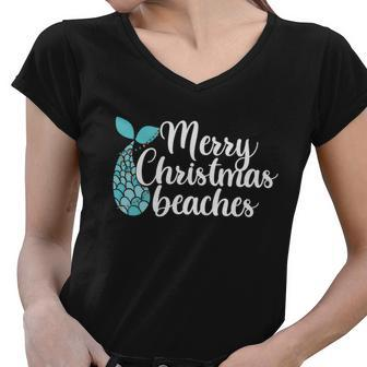 Merry Christmas Beached Mermaid Christmas In July Women V-Neck T-Shirt - Monsterry UK