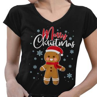Merry Christmas Gingerbread Women V-Neck T-Shirt - Monsterry DE