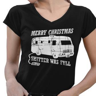 Merry Christmas Shitter Was Full Women V-Neck T-Shirt - Monsterry AU