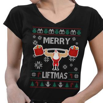 Merry Liftmas Ugly Christmas Women V-Neck T-Shirt - Monsterry AU