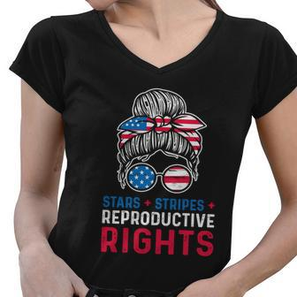 Messy Bun American Flag Stars Stripes Reproductive Rights Gift V2 Women V-Neck T-Shirt - Monsterry AU