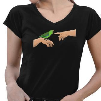 Michelangelo Angry Green Parrotlet Birb Memes Parrot Owner Women V-Neck T-Shirt | Mazezy