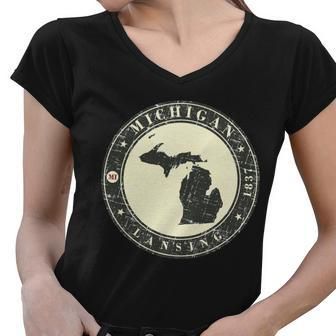 Michigan Lansing Retro Tshirt Women V-Neck T-Shirt - Monsterry AU