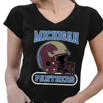 Michigan Panthers Football Logo Women V-Neck T-Shirt - Monsterry