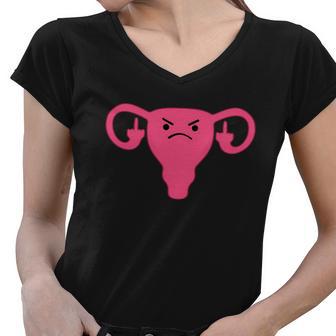 Middle Finger Angry Uterus Pro Choice Feminist Women V-Neck T-Shirt - Monsterry