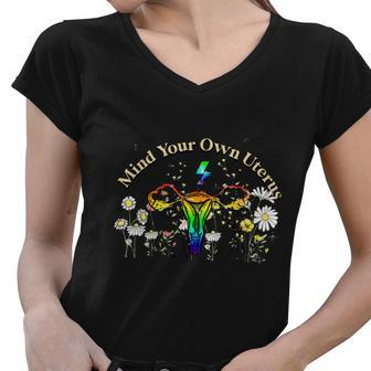 Mind Your Own Uterus Floral My Uterus My Choice Women V-Neck T-Shirt - Monsterry CA