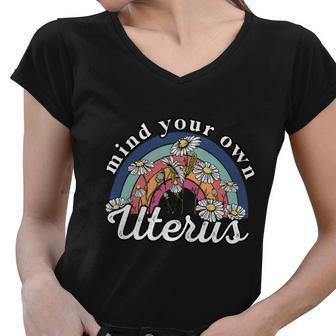 Mind Your Uterus Feminist Vintage Rainbow Women V-Neck T-Shirt - Monsterry CA