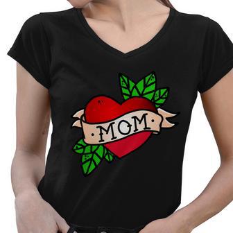 Mom Heart Tattoo Love Tshirt Women V-Neck T-Shirt - Monsterry AU