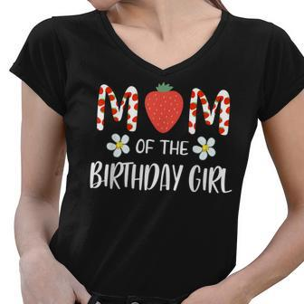Mom Of The Birthday Girl First Birthday Berry Themed Party Women V-Neck T-Shirt - Seseable