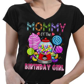 Mommy Of The Birthday Girl Candyland Candy Birthday Party Women V-Neck T-Shirt - Seseable