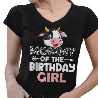 Mommy Of The Birthday Girl Cows Farm Cow Mom Women V-Neck T-Shirt - Seseable