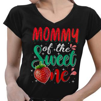 Mommy Of The Sweet One Birthday Party Theme Matching Family Women V-Neck T-Shirt - Thegiftio UK
