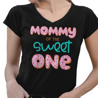 Mommy Of The Sweet One First Birthday Matching Family Donut Women V-Neck T-Shirt - Thegiftio UK