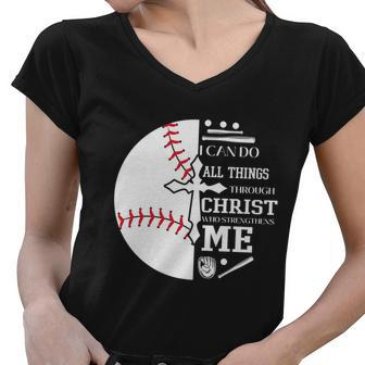 Motivational Baseball Christianity Quote Christian Baseball Player Bible Verse Women V-Neck T-Shirt - Thegiftio