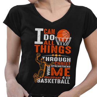 Motivational Basketball Christianity Quote Christian Basketball Bible Verse Women V-Neck T-Shirt - Monsterry