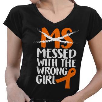 Ms Multiple Sclerosis Messed With The Wrong Chick Tshirt Women V-Neck T-Shirt - Monsterry AU