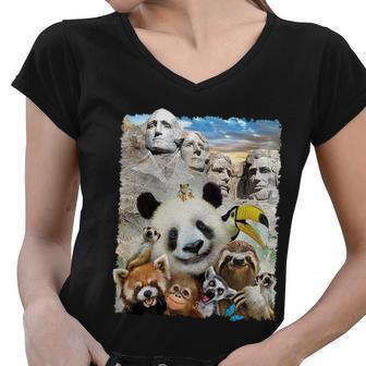 Mt Rushmore Wild Animals Selfie Tshirt Women V-Neck T-Shirt - Monsterry