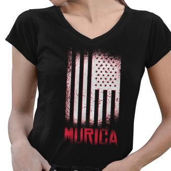 Murica American Flag Patriotic Women V-Neck T-Shirt - Monsterry