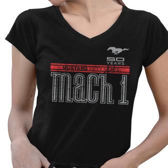 Mustang 50 Years Mach Official Logo Tshirt Women V-Neck T-Shirt - Monsterry CA