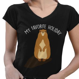 My Favorite Holiday Groundhog Day Tshirt Women V-Neck T-Shirt - Monsterry DE