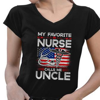 My Favorite Nurse Calls Me Uncle Funny 4Th Of July Women V-Neck T-Shirt - Monsterry